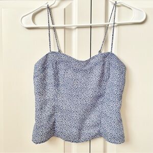 Abercrombie & Fitch women tie strap smock back blue floral tank camisole xxs NWT